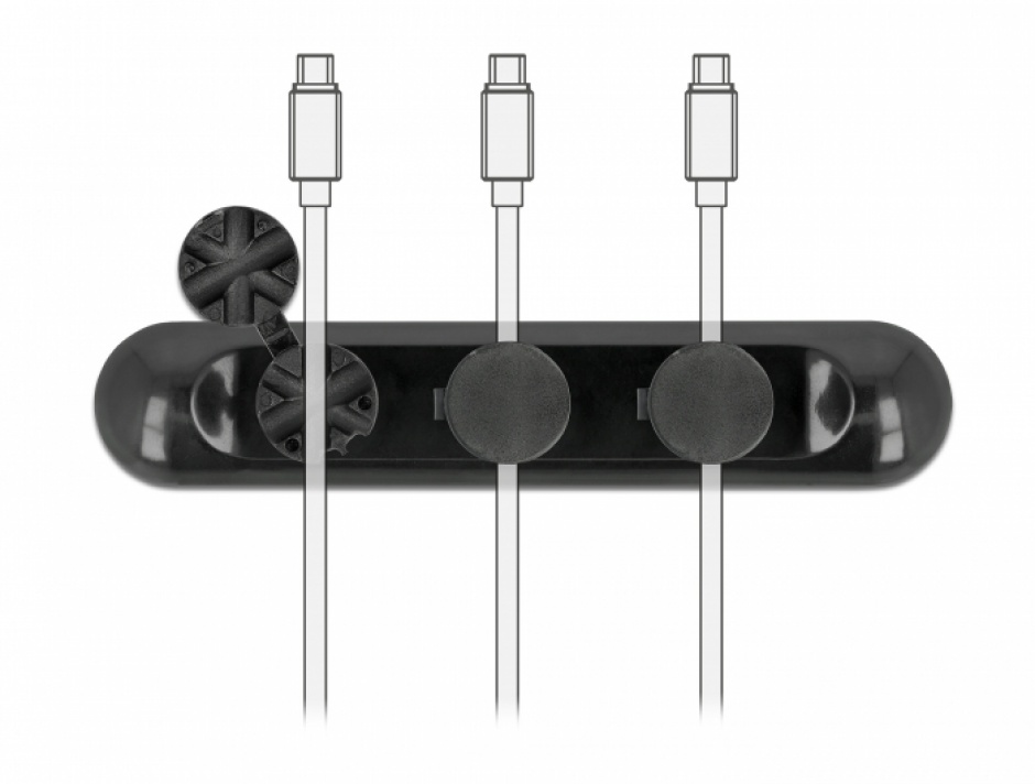 Imagine Set 3 buc clipsuri magnetice pentru organizarea cablurilor Negru, Delock 18333